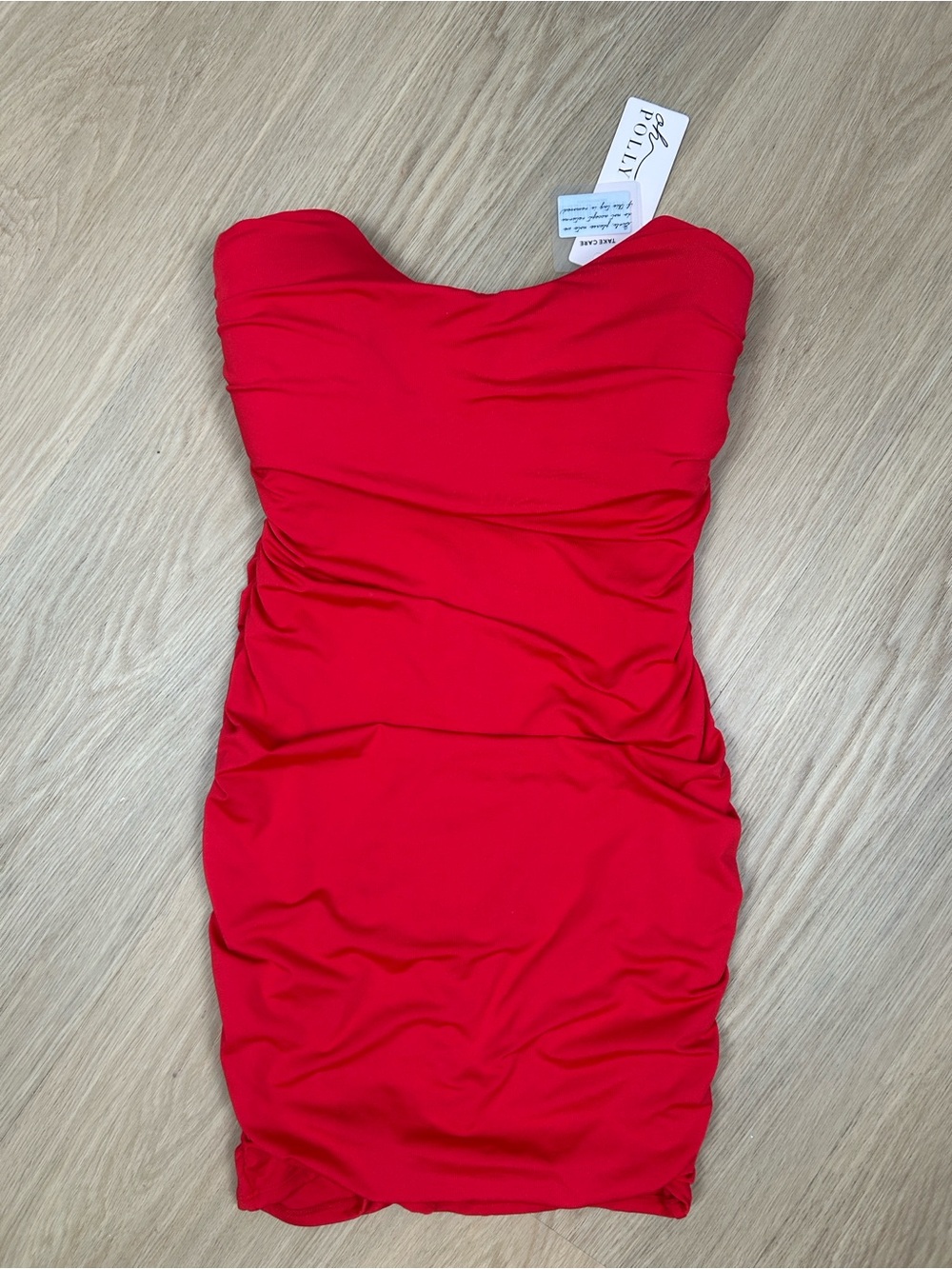 NWT Oh Polly Back For More Bandeau Strapless Ruched Mini Dress 6 - Picture 5 of 9